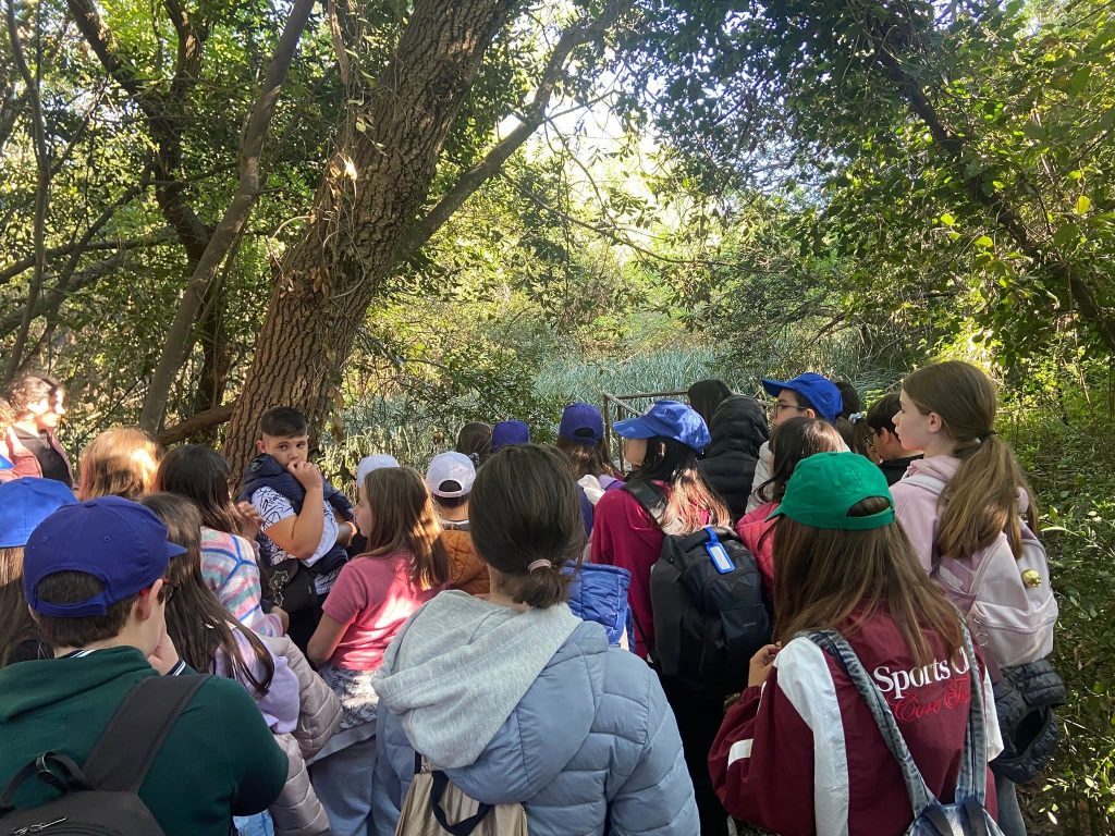 Gruppo di alunni in escursione nella pineta del Bosco Isola, Lago di Lesina