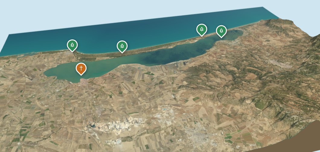 Mappa 3D del lago di Lesina con il mare Adriatico e il Gargano